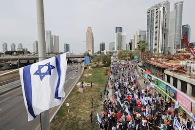 Israelis demonstrate against the government's plans for a judicial overhaul. Reuters