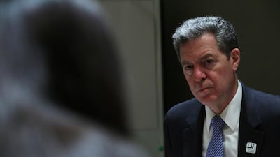 Sam Brownback, the US ambassador-at-large for international religious freedom, speaks to journalists in Abu Dhabi. AP