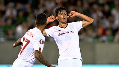 Roma's Eldor Shomurodov celebrates after scoring. EPA