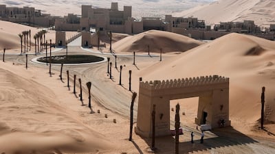 Exteriors of Qasr Al Sarab Desert Resort by Anantara, located in the legendary Liwa Desert in the Empty Quarter, the largest uninterrupted sand desert in the world (Andrew Henderson / The National)