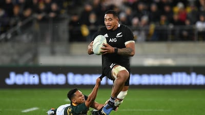New Zealand's Shannon Frizell in action against South Africa at Westpac Stadium in Wellington. Frizell has been omiited from the All Blacks squad to face Australia in the next two Tests. AFP