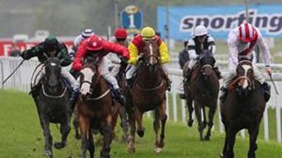Misheer, ridden by Neil Gallan, right, wins the Langleys Solicitors EBF Marygate Stakes at York Racecourse.