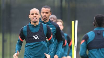Fabinho trains for Liverpool's Champions League semi-final second leg against Villareal. AFP