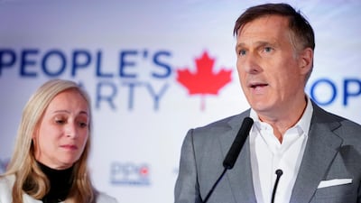 Maxime Bernier of the People's Party of Canada and wife Catherine Letarte after Mr Bernier's defeat in Canada's federal elections in October. Reuters/Mathieu Belanger