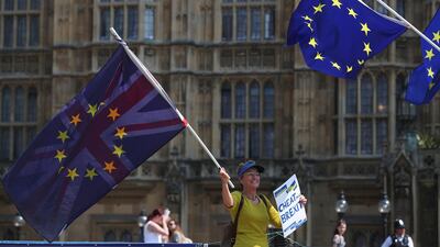 Anti-Brexit protesters congregated outside Parliament as the government was defeated on two key parts of legislation by members of the unelected House of Lords. REUTERS/Hannah McKay