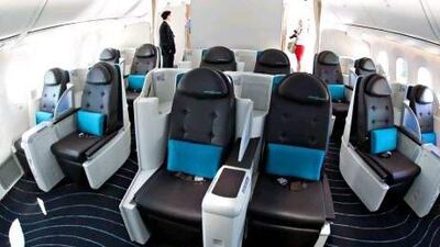A business class configuration on the Boeing 787 Dreamliner. Jeff Topping / The National