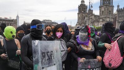 Women attend a protest to mark International Women's Day in Mexico City, Mexico. Reuters