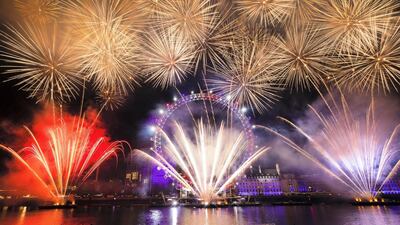Fireworks light up the sky above the London Eye to Celebrate the beginning of 2020. Getty Images