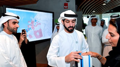 Sheikh Hamdan bin Mohammed, Crown Prince of Dubai, launches 'Dubai Paperless Strategy' during a visit to the Smart Dubai Office headquarters in Dubai Design District. Wam