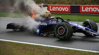 Williams driver Logan Sargeant after crashing. AP