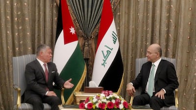 Iraqi President Barham Saleh meets with Jordan's King Abdullah II in Baghdad on January 14, 2019. AFP