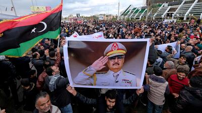 Libyan protesters gather during a demonstration against the Turkish parliament's decision to send Turkish forces to Libya, in Benghazi, Libya January 3, 2020. REUTERS/Esam Omran Al-Fetori