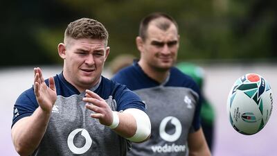 Ireland prop Tadhg Furlong takes part in a training session at the Arcs Urayasu Park in Urayasu. AFP