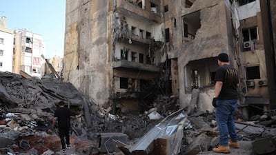 Rubble at the site of Israeli air strikes in Beirut's southern suburbs. AFP