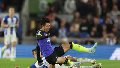 Tottenham Hotspur's Son Heung-min in action with Brighton & Hove Albion's Lewis Dunk. Action Images