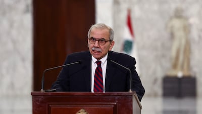 Lebanese Prime Minister Nawaf Salam speaks to the press following the formation of the new government at the presidential palace in Baabda, Lebanon, on February 8, 2025. Reuters