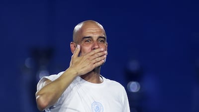 Pep Guardiola blows a kiss to the crowd. Getty Images