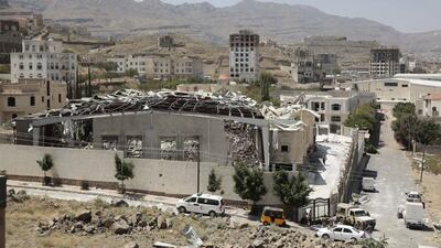 The destroyed funeral hall is seen after was hit by an airstrike in Sanaa, Yemen. Hani Mohammed / AP Photo