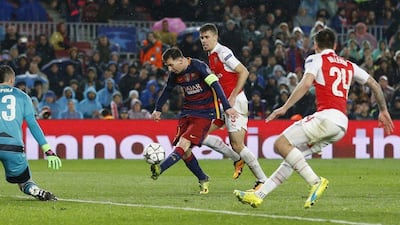 Lionel Messi scores the third goal for Barcelona. Action Images via Reuters / Carl Recine