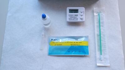 Materials for a rapid test kit for coronavirus are displayed at a laboratory in Ankara, Turkey. Reuters