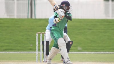 Jonathan Figy on his way to 101 not out against ICC Warriors in the ARCH Trophy U19 opener at The Sevens grounds in Dubai. Amith Passela/The National