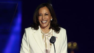 US Vice President-elect, Kamala Harris, gave her acceptance speech wearing a white trouser suit. Getty