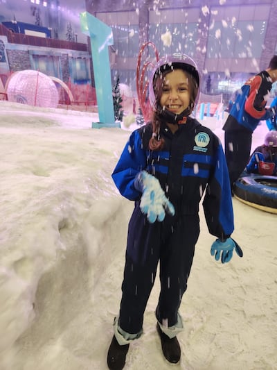 Mariam at an indoor snow centre in Cairo when she was awaiting her journey to the UK. Photo: Project Pure Hope