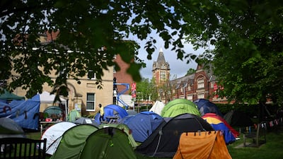Tents at a pro-Palestine student protest camp at Leeds University. AFP
