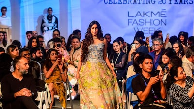 Bollywood actress Janhvi Kapoor at the Lakme Fashion Week 2020 Summer Resort fashion show in Mumbai. AFP