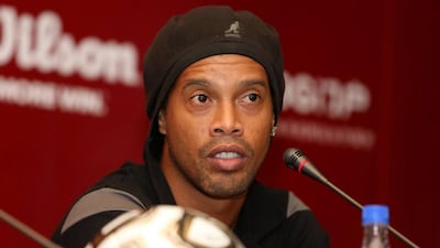 Ronaldinho at a press conference for Atletico Mineiro. AP Photo