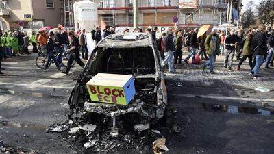 Frankfurt police say most demonstrators are expected to be peaceful, but that violence-prone elements could use the crowds as cover. Odd Andersen / AFP Photo