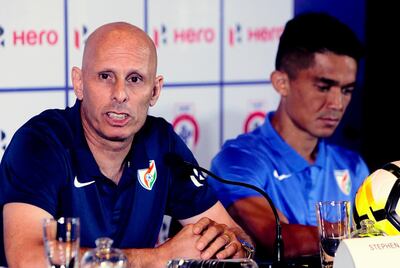 Manager Stephen Constantine, left, is excited about India's first football match against China since 1997. AP Photo