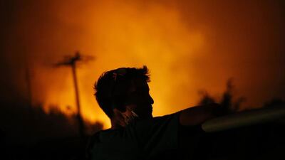 A man looks at a forest fire in Santa Olga, about 240 km south of Santiago, Chile. Pablo Vera Lisperguer / AFP Photo