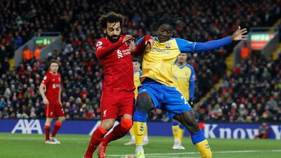 Liverpool attacker Mohamed Salah battled for possession with Southampton's Mohammed Salisu. Reuters