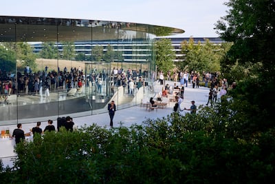 People arrive for Apple's special event in Apple Park in Cupertino, California. EPA