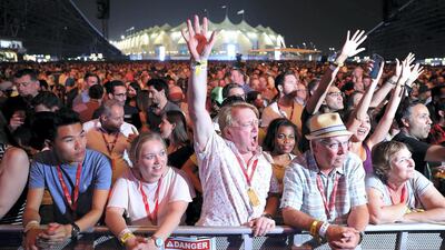 People enjoying Mumford and Sons at the du Arena in Abu Dhabi. Pawan Singh / The National