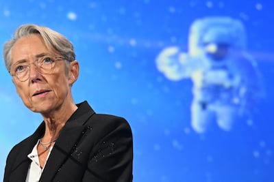 French Prime Minister Elisabeth Borne delivers a speech during the opening ceremony of the 73rd International Astronautical Congress. AFP