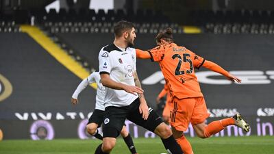Juventus' Adrien Rabiot, right, scores his side's third goal. AP