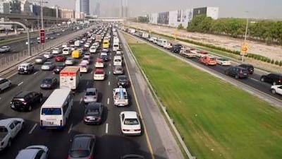 The accident caused traffic gridlock on Sheikh Zayed Road near Dubai Media City, as seen from near the Mall of the Emirates.