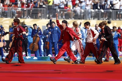 BTS bring their precise choreography to the World Cup final half-time show. EPA
