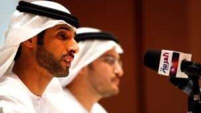 Sheikh Khaled Al Qassimi, left, and Zaid al Silksek at a press conference to highlight the campaign.