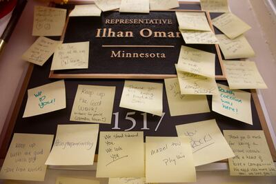 Post-it notes in support of Ilhan Omar at her office in Washington DC. Erik Lesser / EPA