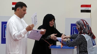 Iraqi nationals residing in the UAE cast their ballots for Iraq’s parliamentary elections at a polling station in Dubai. Confusion over documentation has frustrated many would-be voters. Karim Sahib / AFP