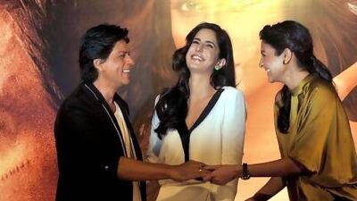 Shah Rukh Khan, left, with actresses Anushka Sharma, right, and Katrina Kaif. AFP