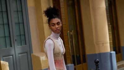 Multilayer silk tulle dress with crystallised bodice, Rami Al Ali Haute Couture. Top (worn underneath), stylist’s own.