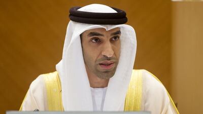 Dr Thani Al Zeyoudi, Minister of Climate Change and Environment, was asked about banning plastic bags. Christopher Pike / The National