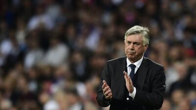 Real Madrid manager Carlo Ancelotti reacts during his side's La Liga victory against Almeria on Wednesday. Javier Soriano / AFP / April 29, 2015