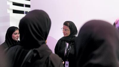 Noura Al Kaabi talks to students at Mohammed Bin Zayed Council for Future Generations sessions.