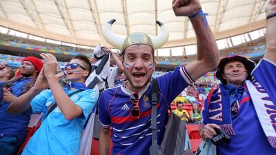 Supporters of France cheer prior to their team's match against Nigeria on Monday at the 2014 World Cup in Brasilia, Brazil. Robert Ghement / EPA