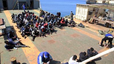 At least 95 migrants were rescued and taken to a naval base in Tripoli, but about 15 died after their boat sank. AFP